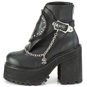 Cleated Platform Gothic Flower Ankle Boots